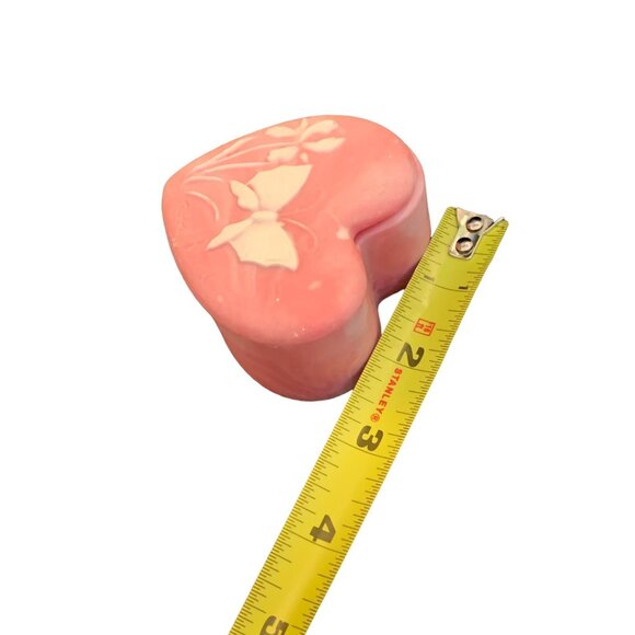 Vintage Robert Nemith Pink Soap Stone Incolay Butterfly Flowers Heart Box Signed - Picture 4 of 8